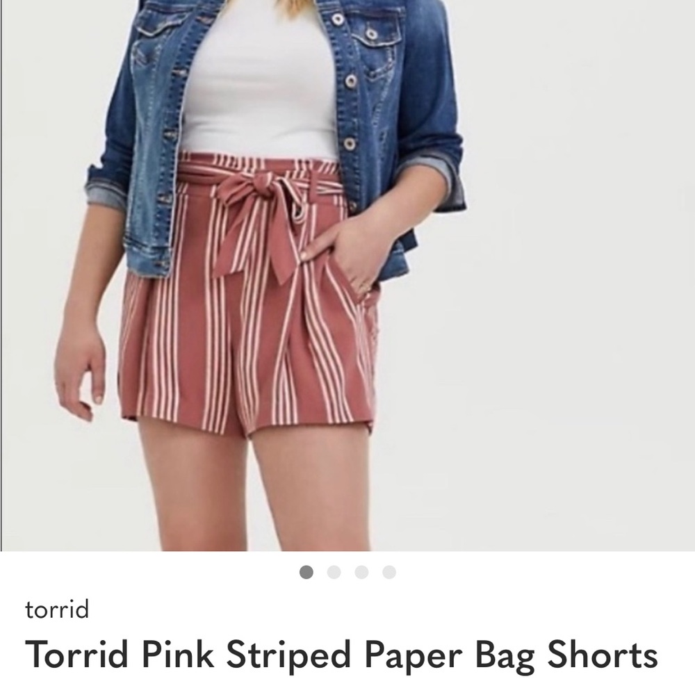 torrid rose-mauve striped paperbag waist shorts with tie